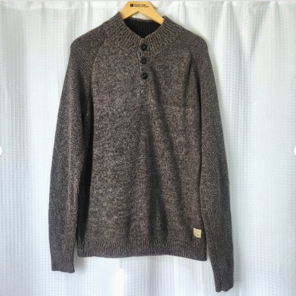 Jack & Jones Knit Sweater Size XL Knitted Grey Button High Neck Long Sleeve - Picture 1 of 10